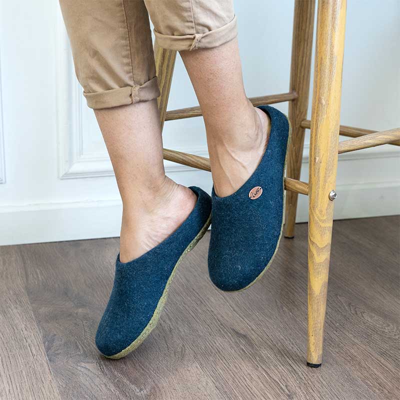 Filzpantoffeln mit Einlagen & Gummisohle Classic, blau