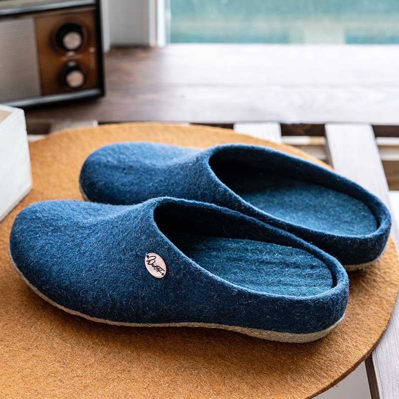 Filzpantoffeln mit Einlagen & Gummisohle Classic, blau