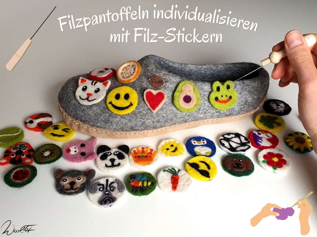 Filzsticker Biene, handgefilzt, grün