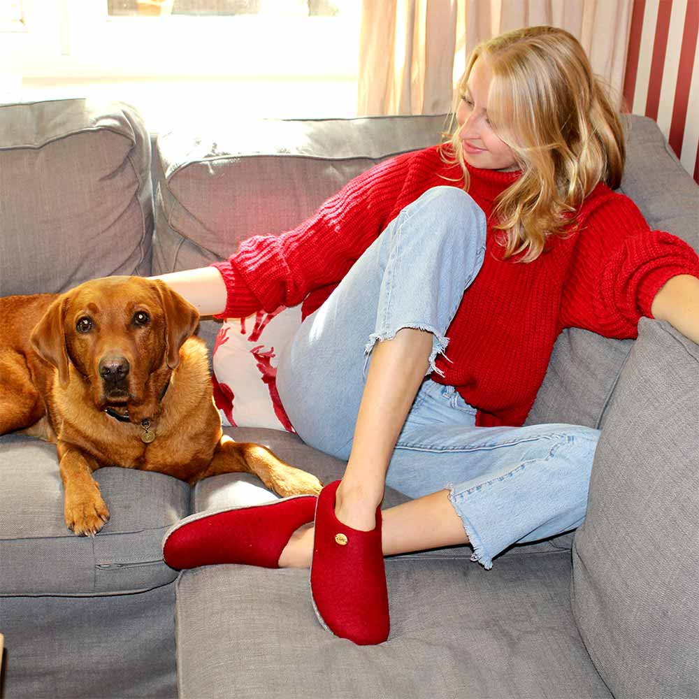 Barfuß-Hausschuh Footprint, dunkelrot