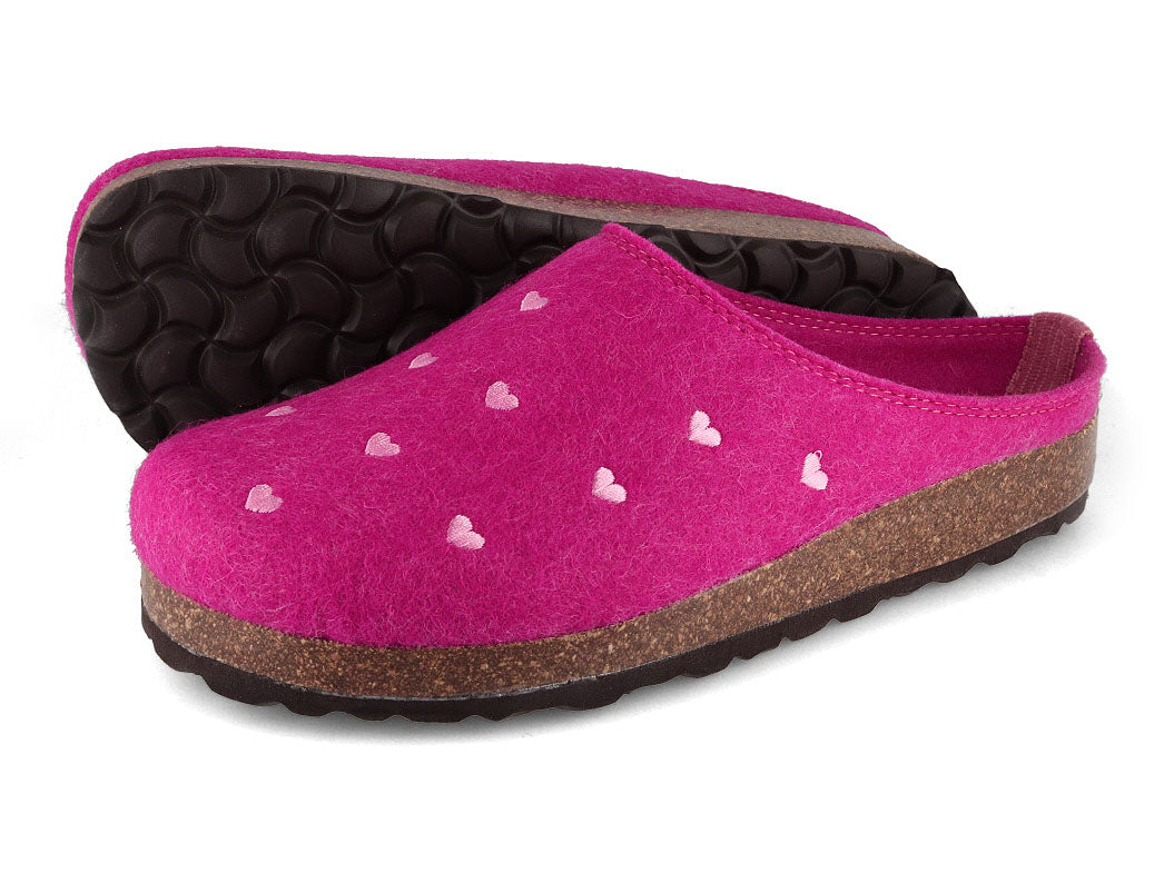 Tuffeln Herzchen vegane Filzpantoffeln, fuchsia