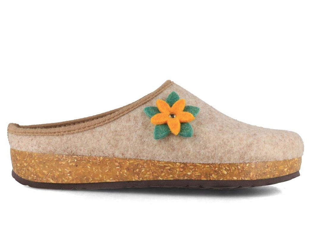 Tuffeln Blumig vegane Filzpantoffeln, beige