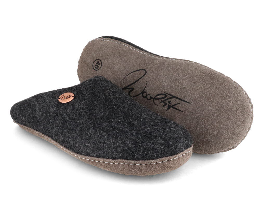 Offene Filzpantoffeln ohne Fersenrand Tibet, graphit