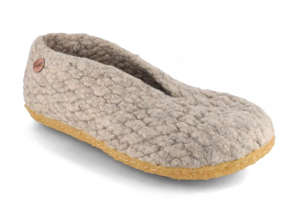 Woolies gewebte Hausschuhe mit Naturgummisohle, beige