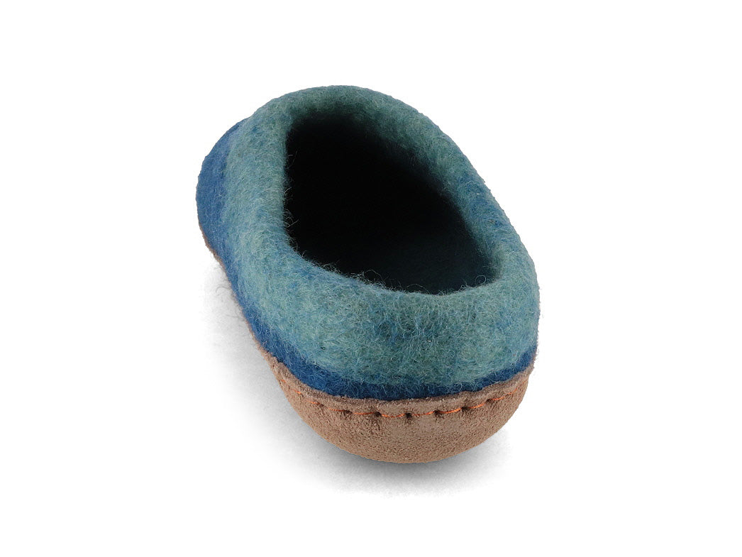 Sherpa Filzpantoffeln mit Fußbett & Ledersohle, blau