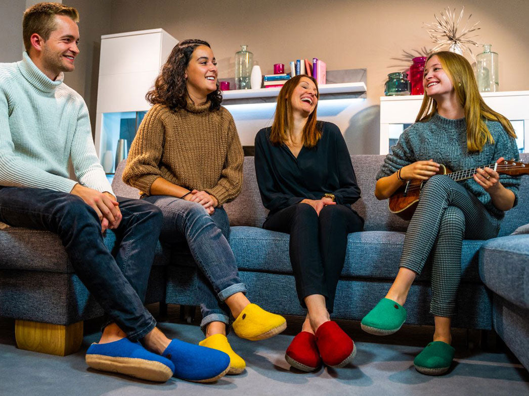 Barfuß-Hausschuh Footprint, blau