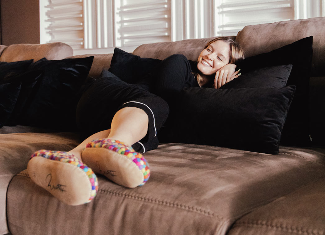 Barfuß-Hausschuhe Spezialedition Filzkugeln Footprint, Mehrfarbig