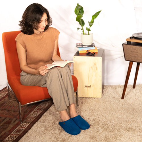 Offene Filzpantoffeln ohne Fersenrand Tibet, blau