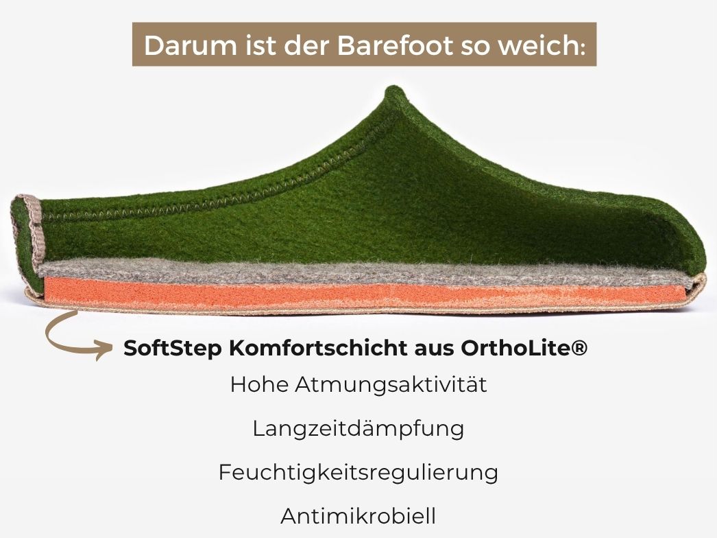 Barefoot Filzpantoffeln mit viel Zehenfreiheit, grau