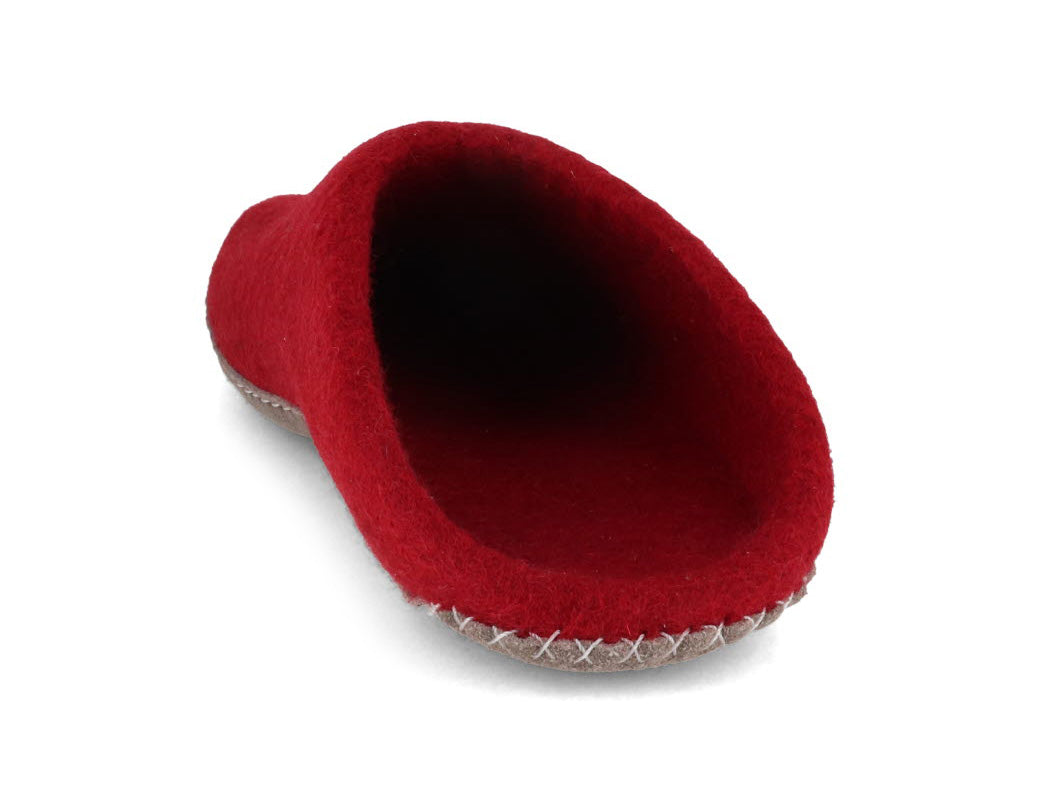 Offene Filzpantoffeln ohne Fersenrand Tibet, dunkelrot