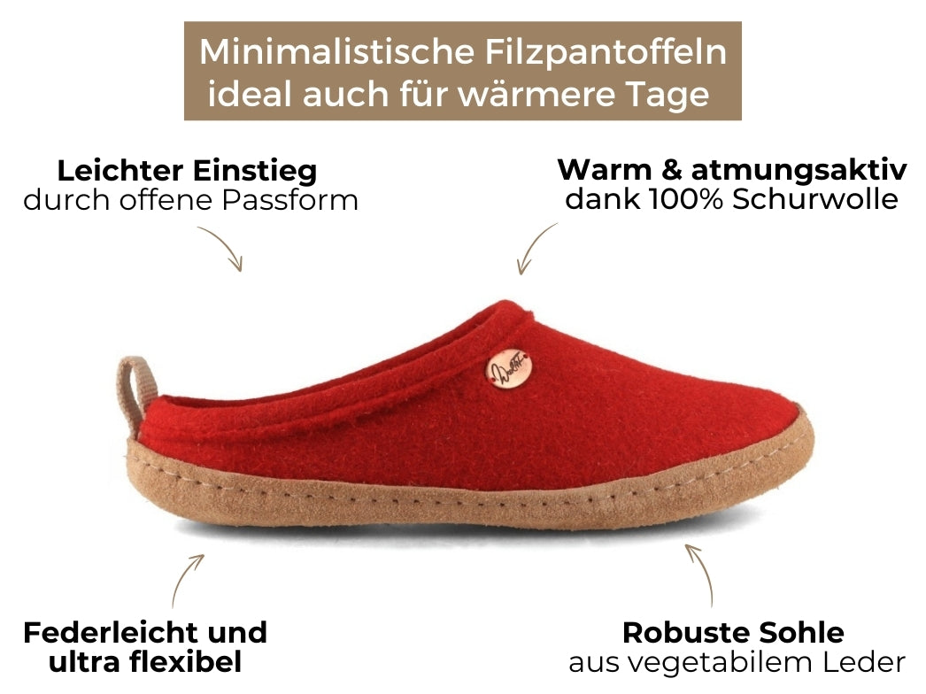 Tundra nachhaltige Filzpantoffeln, rot