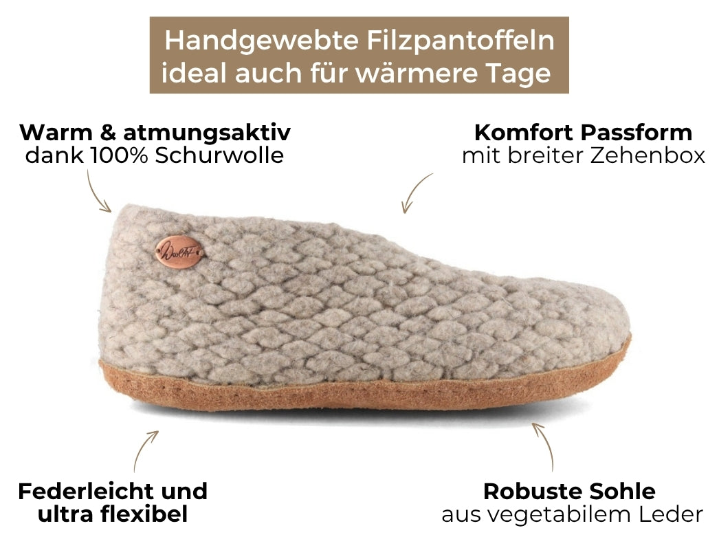 Woolies handgewebte Hausschuhe, beige