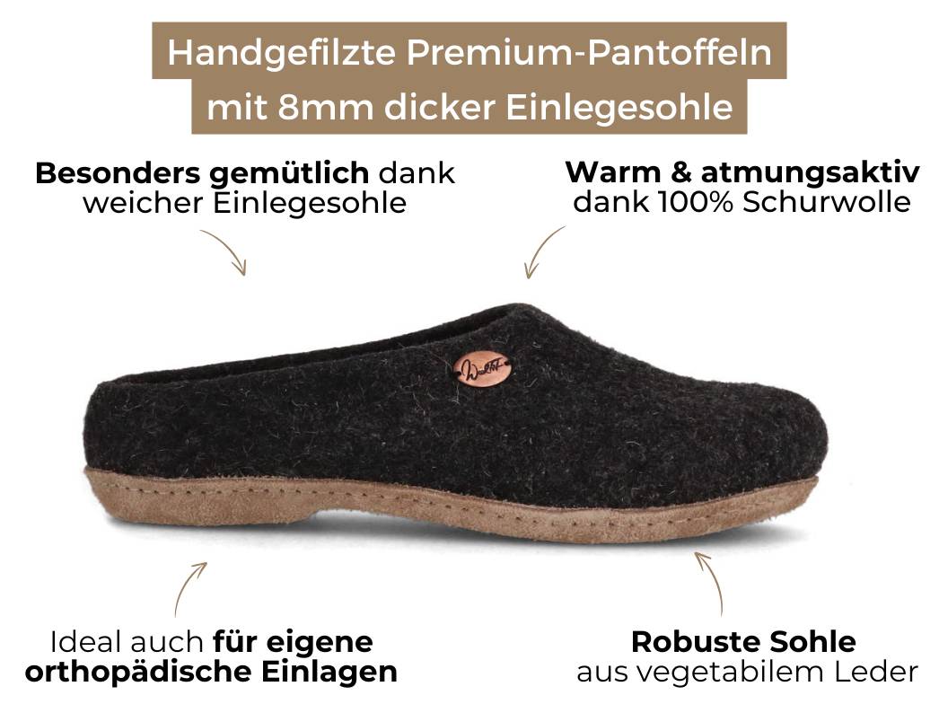 Filzpantoffeln mit Einlagen Classic, graphit