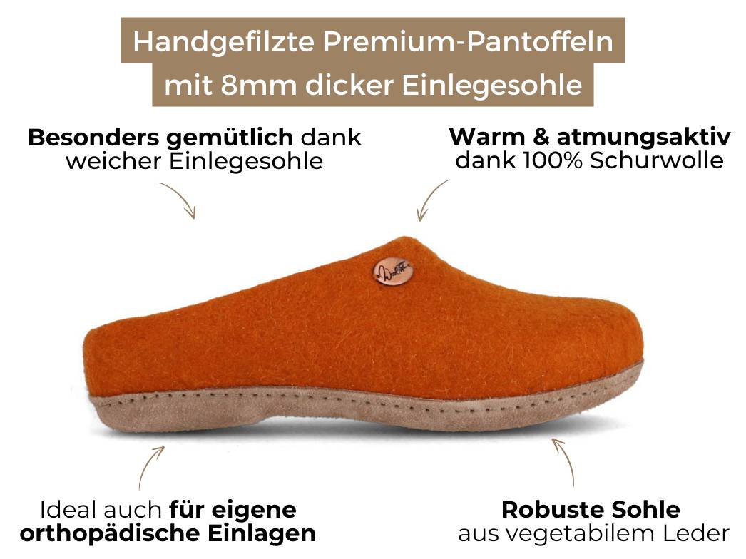 Filzpantoffeln mit Einlagen Classic, orange