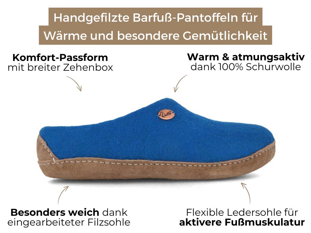 Barfuß-Hausschuh Footprint, blau
