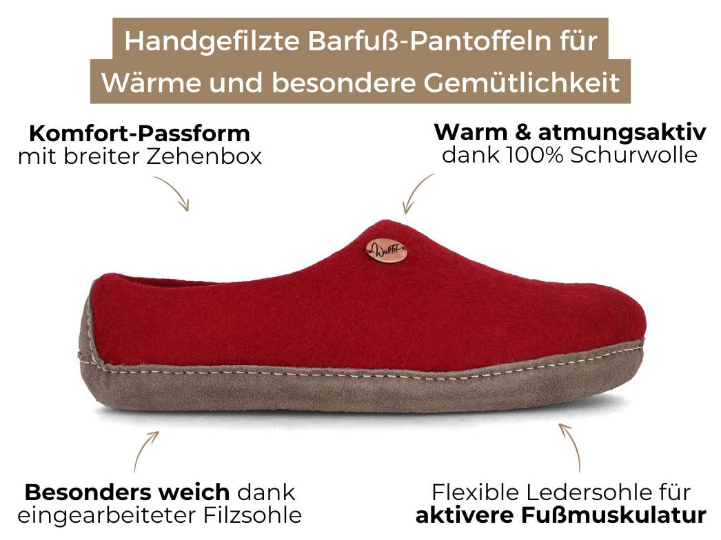 Barfuß-Hausschuh Footprint, dunkelrot