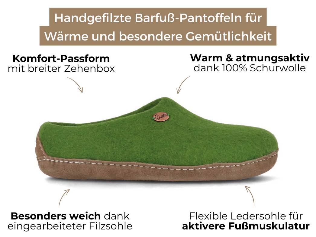 Barfuß-Hausschuh Footprint, grün