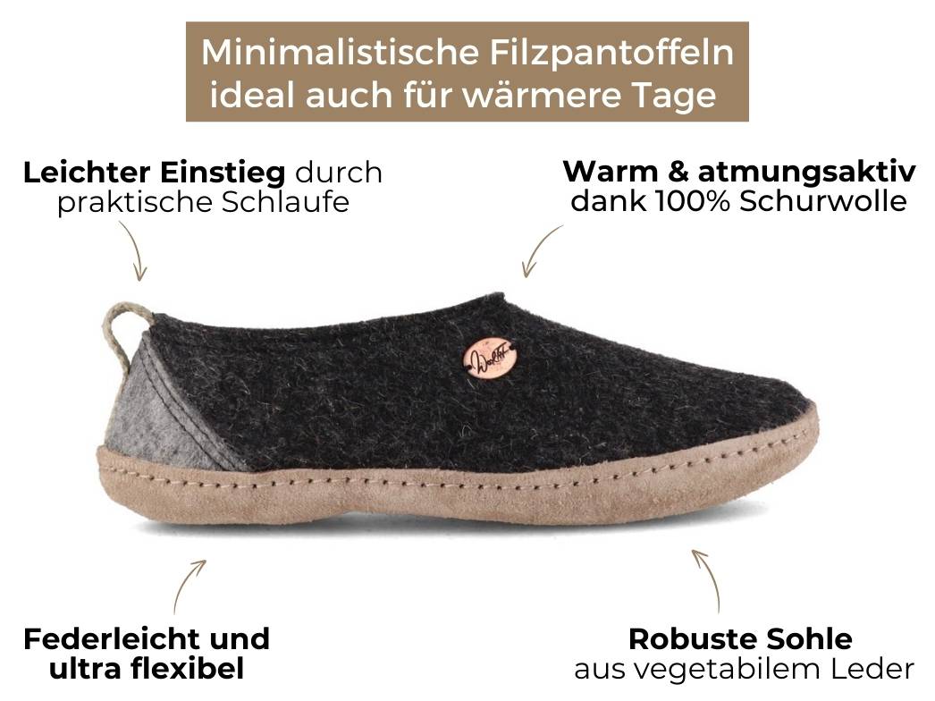Hohe Filzhausschuhe Highland, dunkelgrau