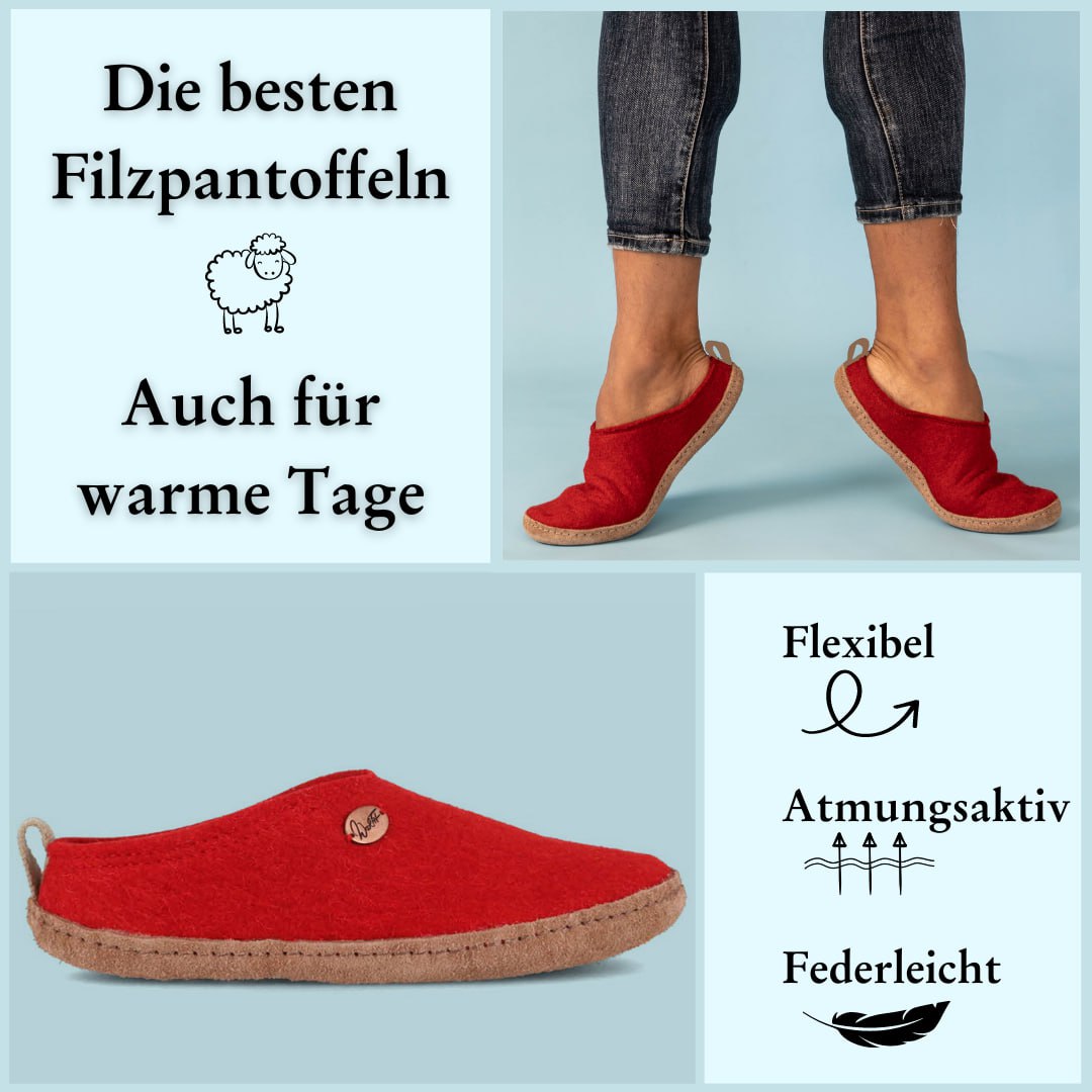 Tundra nachhaltige Filzpantoffeln, rot