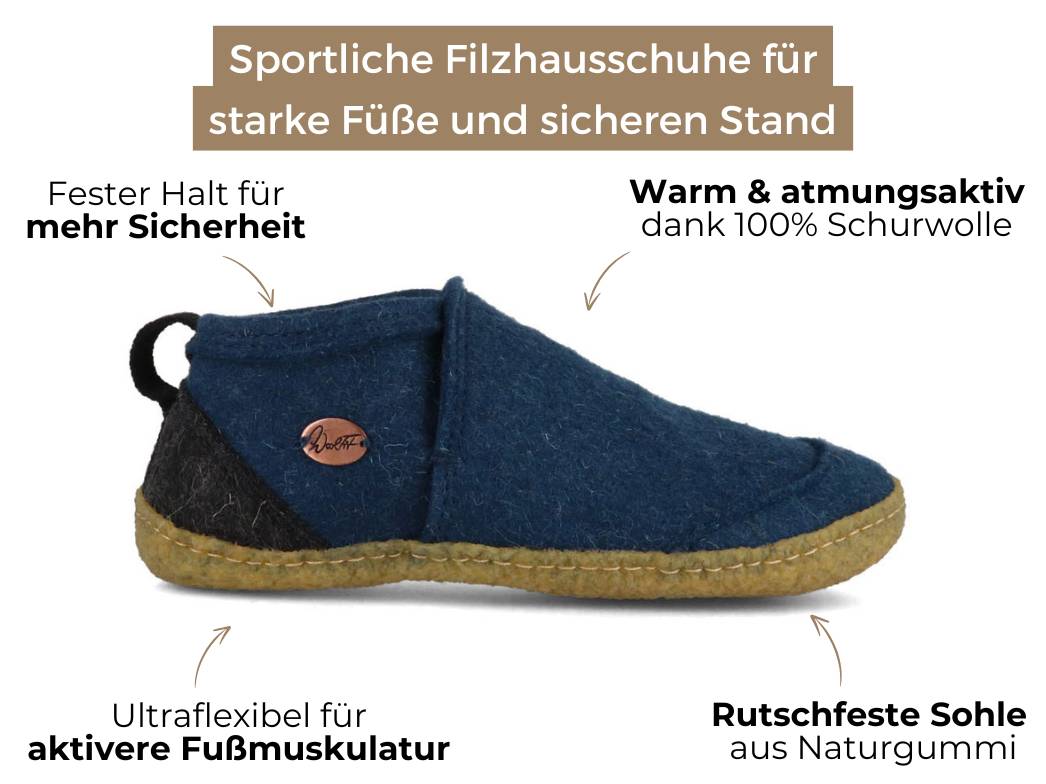 Büro-Hausschuhe Taiga mit Gummisohle, blau