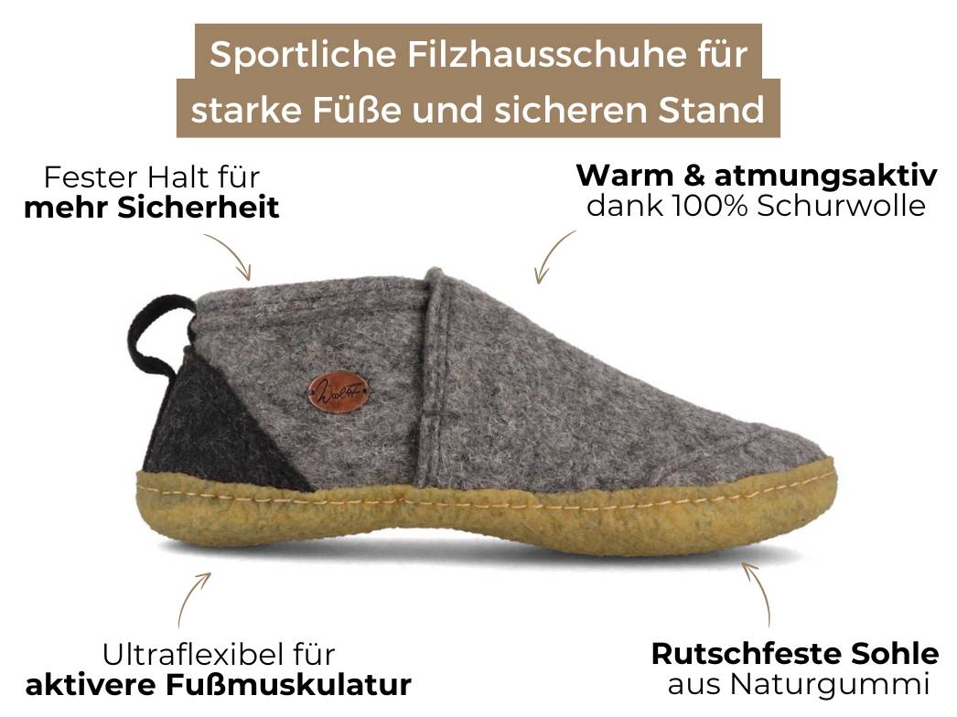 Büro-Hausschuhe Taiga mit Gummisohle, hellgrau