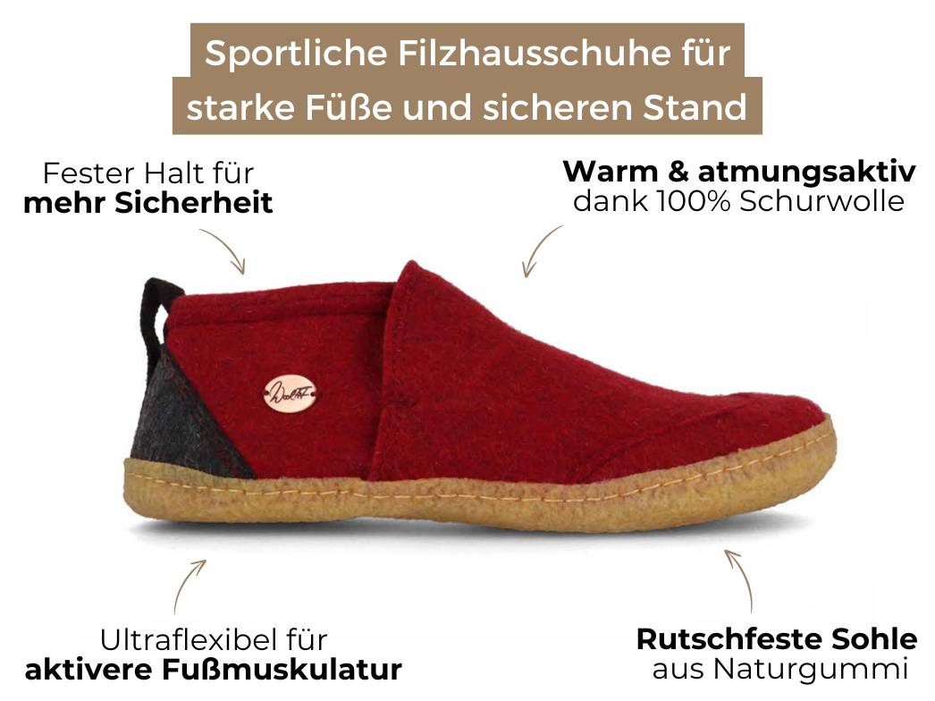 Büro-Hausschuhe Taiga mit Gummisohle, dunkelrot