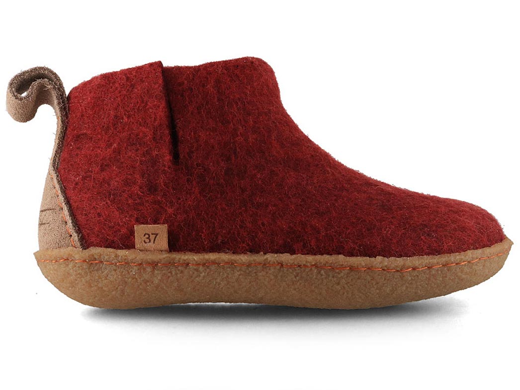 Hüttenschuhe mit Gummisohle Yeti, dunkelrot