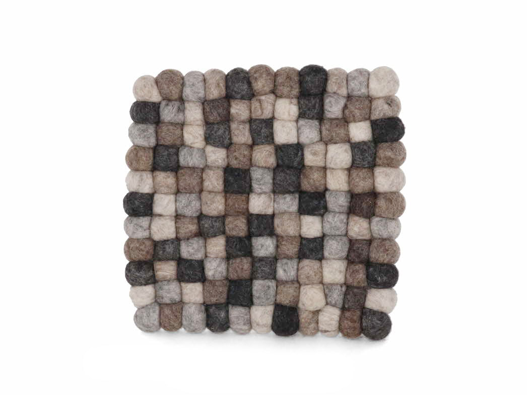 Filzkugeln Untersetzer für Getränke 10cm quadratisch, grau