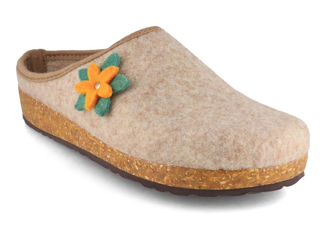 Tuffeln Blumig vegane Filzpantoffeln, beige
