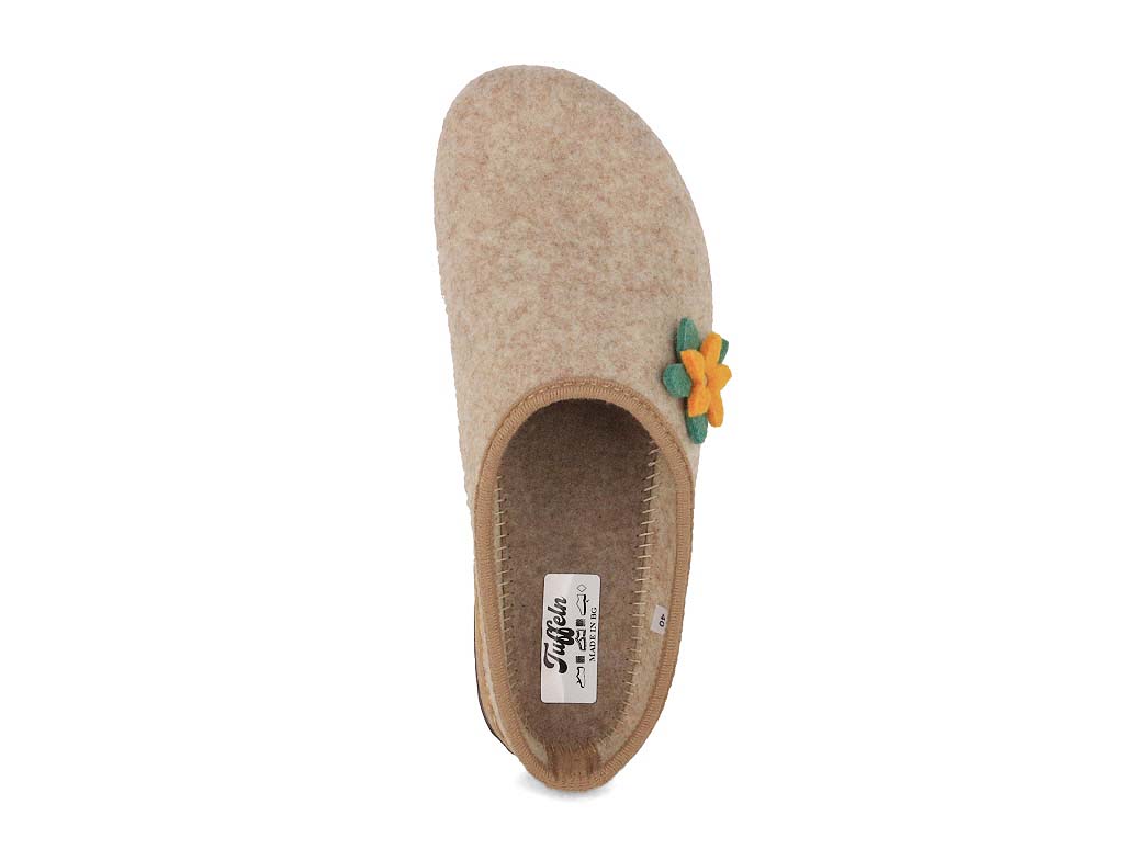 Tuffeln Blumig vegane Filzpantoffeln, beige