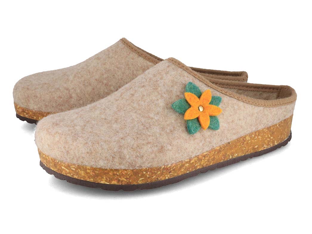 Tuffeln Blumig vegane Filzpantoffeln, beige