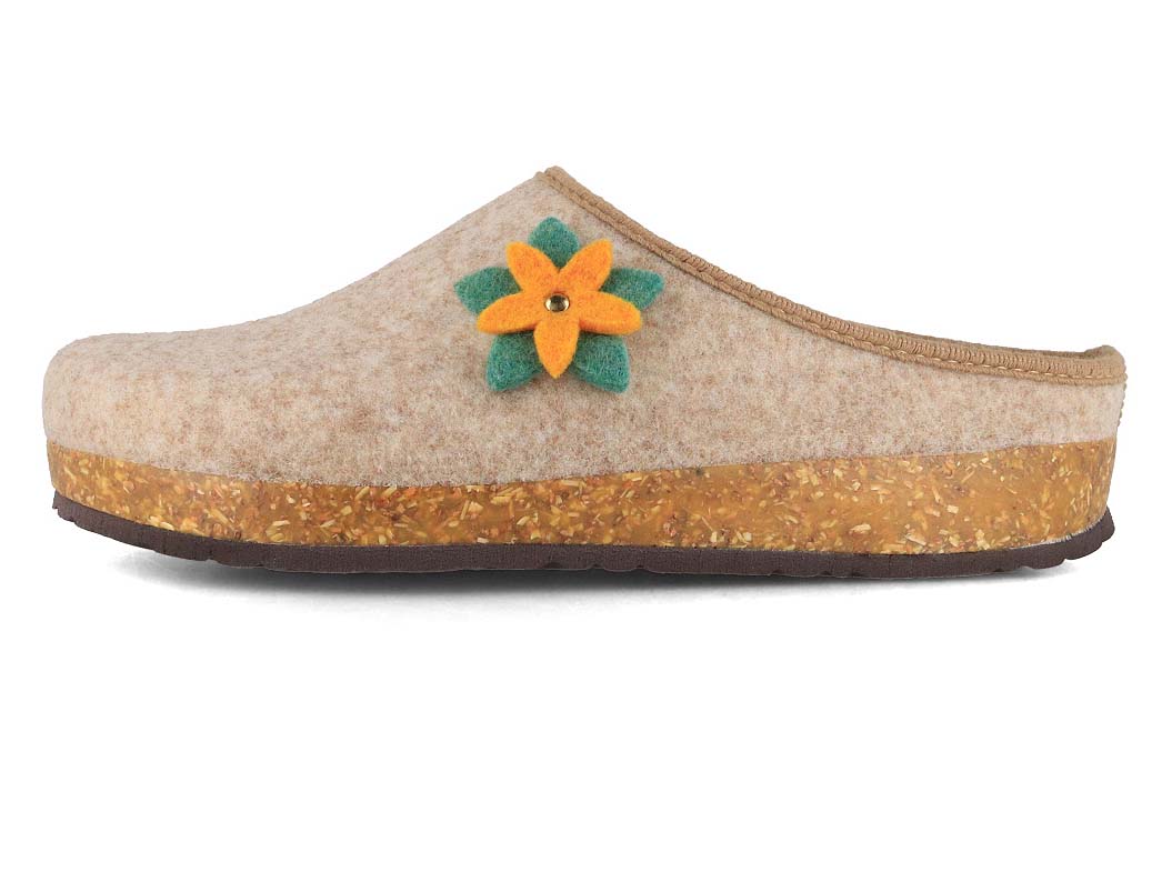 Tuffeln Blumig vegane Filzpantoffeln, beige