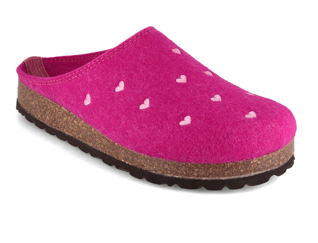 Tuffeln Herzchen vegane Filzpantoffeln, fuchsia
