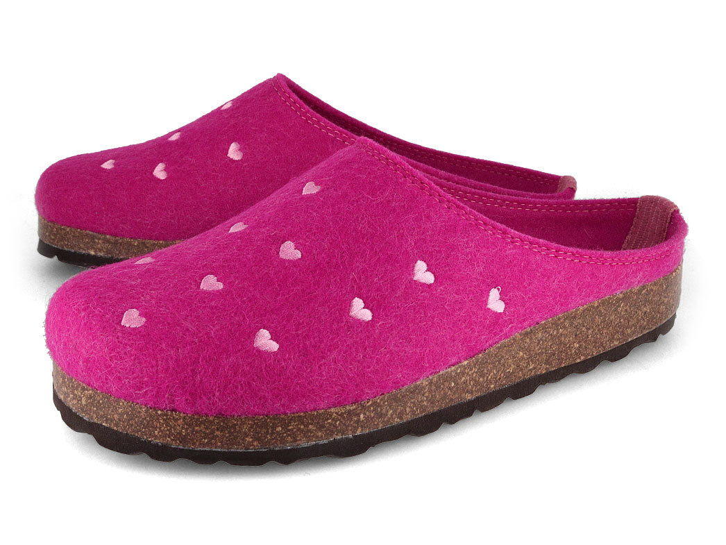 Tuffeln Herzchen vegane Filzpantoffeln, fuchsia