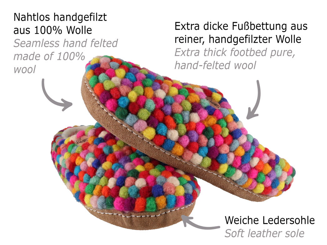 Barfuß-Hausschuhe Spezialedition Filzkugeln Footprint, Mehrfarbig