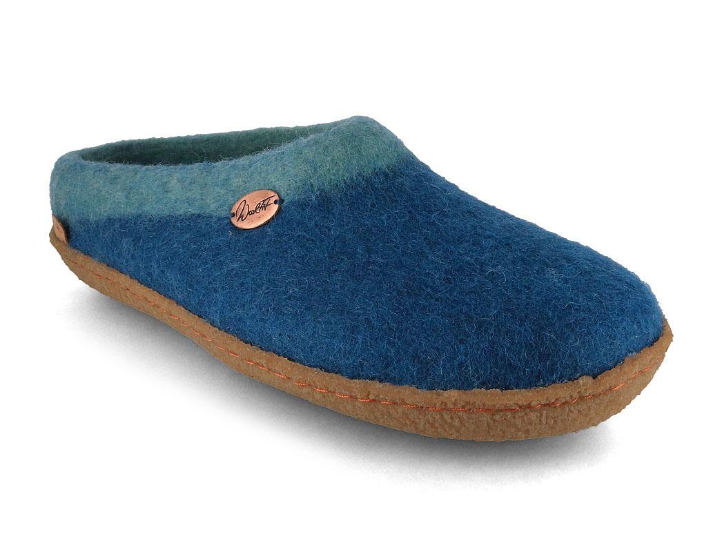 Sherpa Filzpantoffeln mit Fußbett & Naturgummisohle, blau