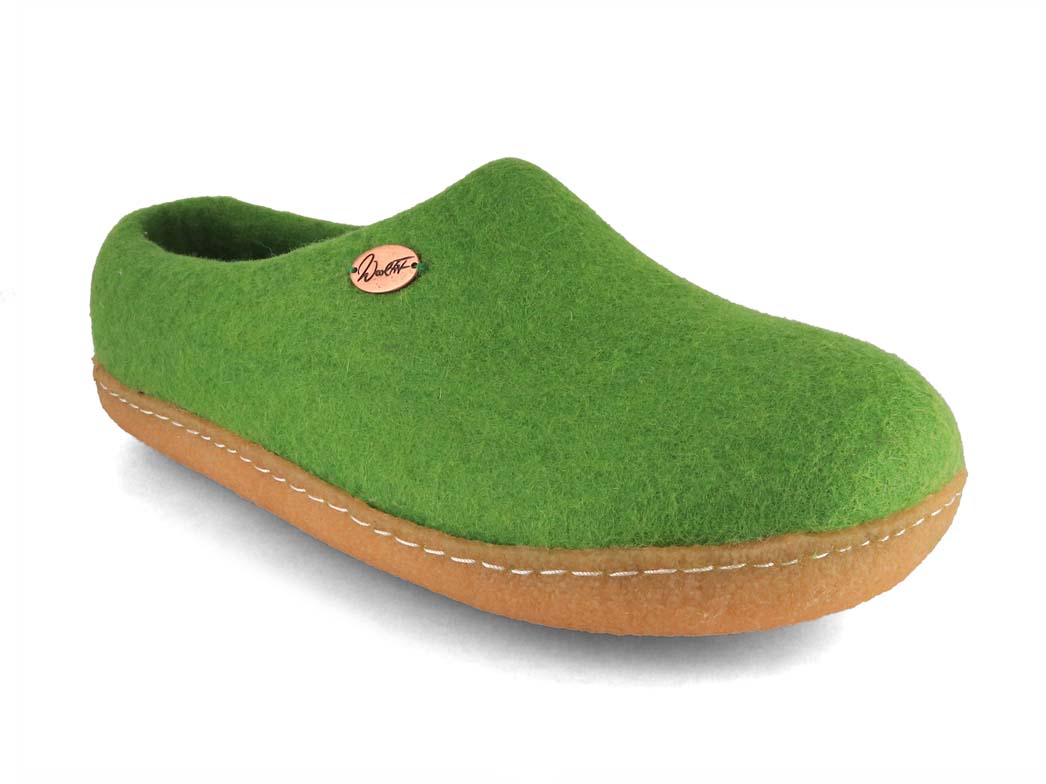 Barfuß-Hausschuh Footprint mit Naturgummisohle, grün