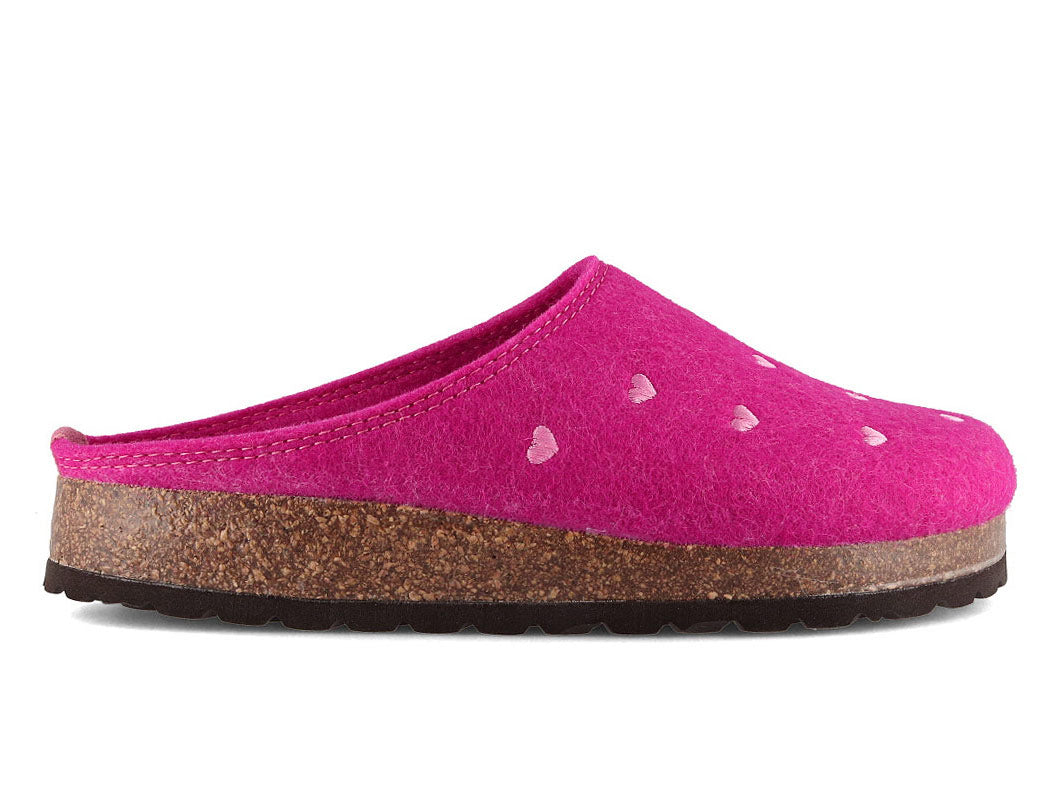Tuffeln Herzchen vegane Filzpantoffeln, fuchsia
