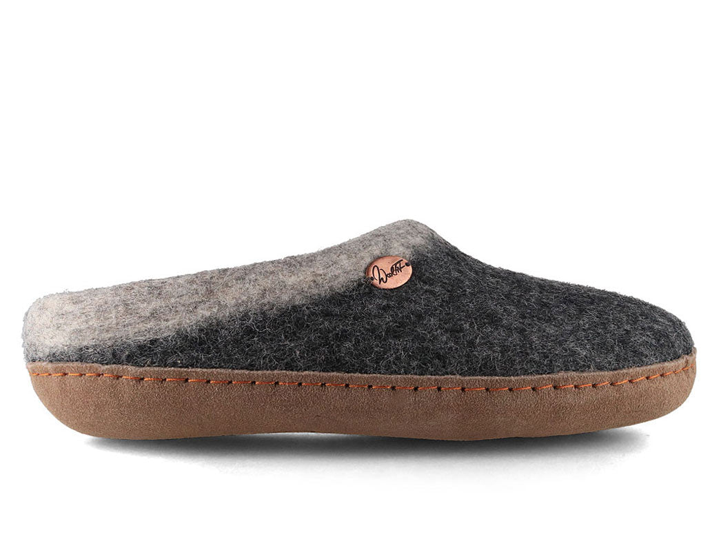 Sherpa Filzpantoffeln mit Fußbett & Ledersohle, grau