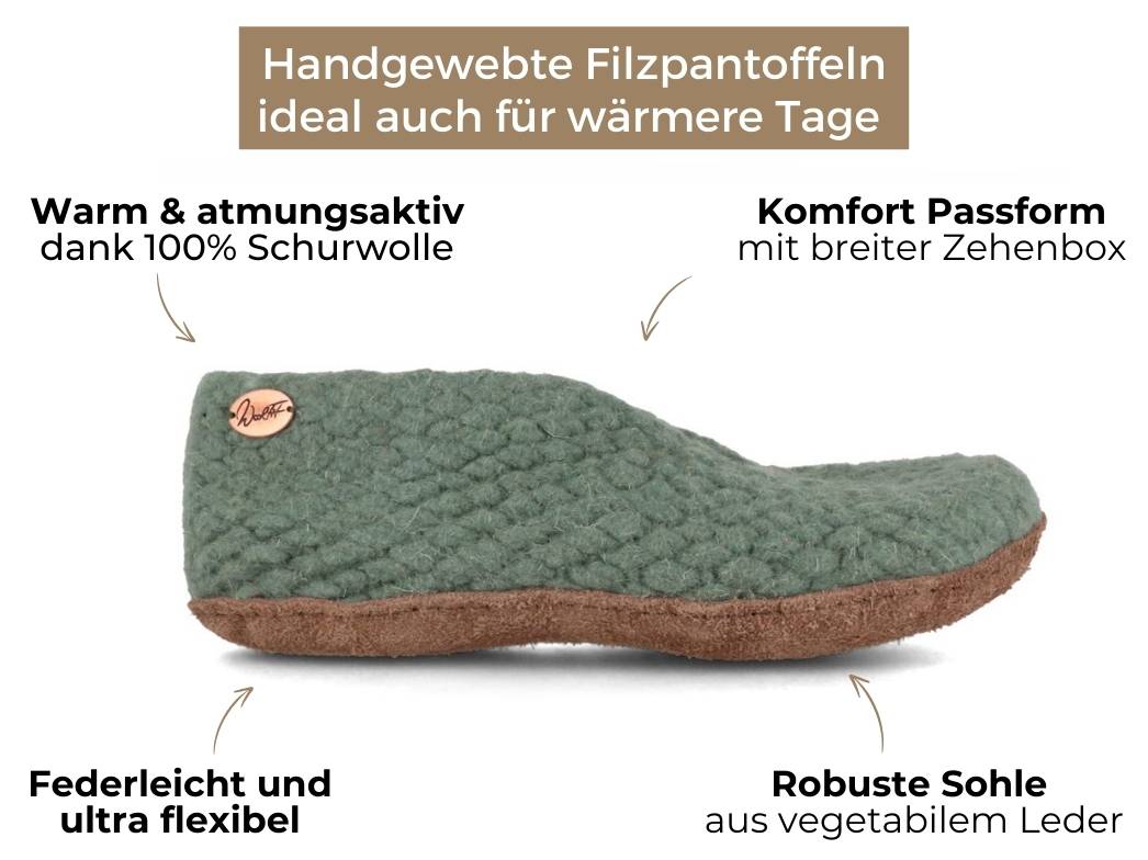 Woolies handgewebte Hausschuhe, salbei